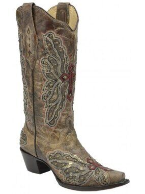 Corral Boots Women's 6 Western Cowgirl Boots Bronze Gold Wing Cross‎ NWT